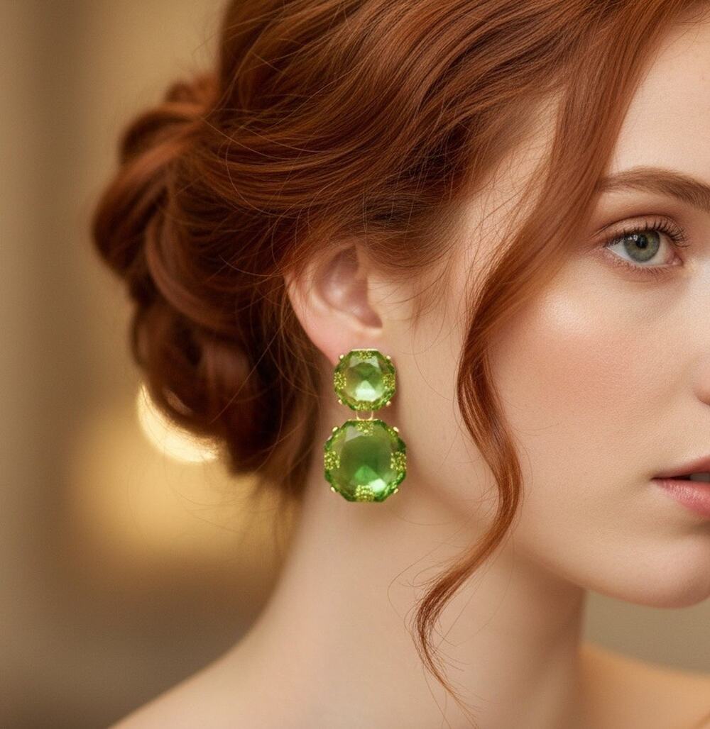 Clear Transparent Earrings Zara Candy Green Geometric Boho Gold Stud CZ